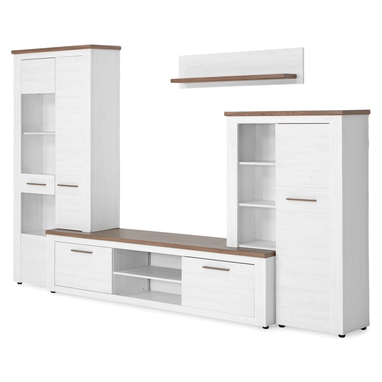 Mobilier Living, 4 Piese, Genova, 315 X 45 X 200 Cm, PAL, Alb Natur