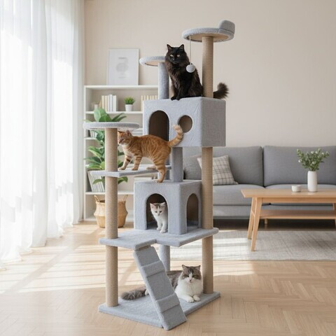 Casă pentru pisici, Paws & Whiskers, Siena, MATERIAL TEXTIL WELSOFT, Gri