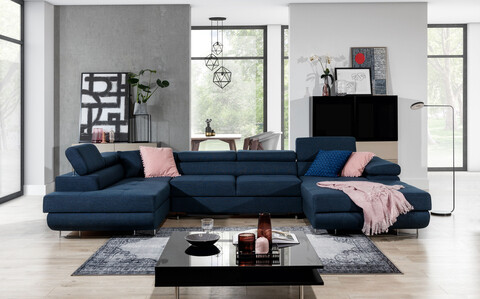Coltar extensibil stanga 6 locuri ELTAP, Rod-66, Rodrigo, 345x202x90 cm, lemn/poliester, albastru inchis