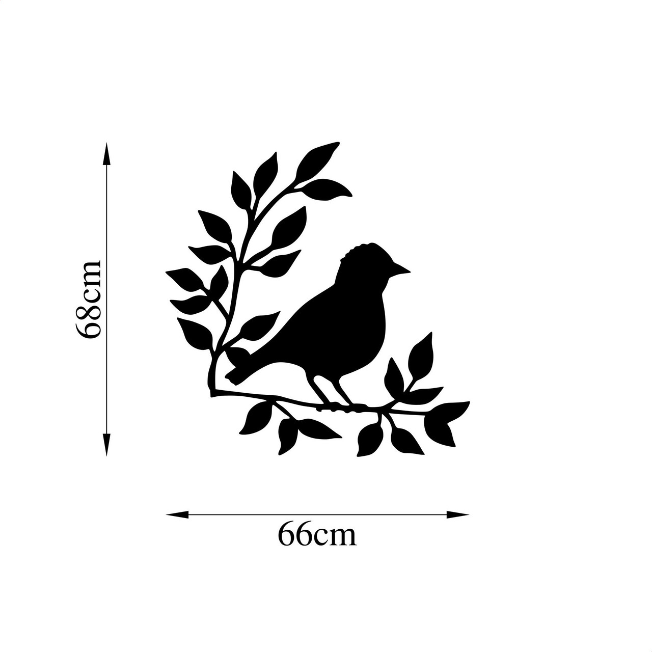Decoratiune de perete, Branch And Bird, Metal, Dimensiune: 66 x 68 cm, Negru