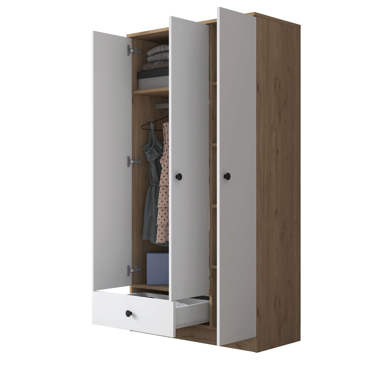 Dulap pentru haine, Rani, BA117, 90x170x42.5 cm, PAL, Nuc/Alb