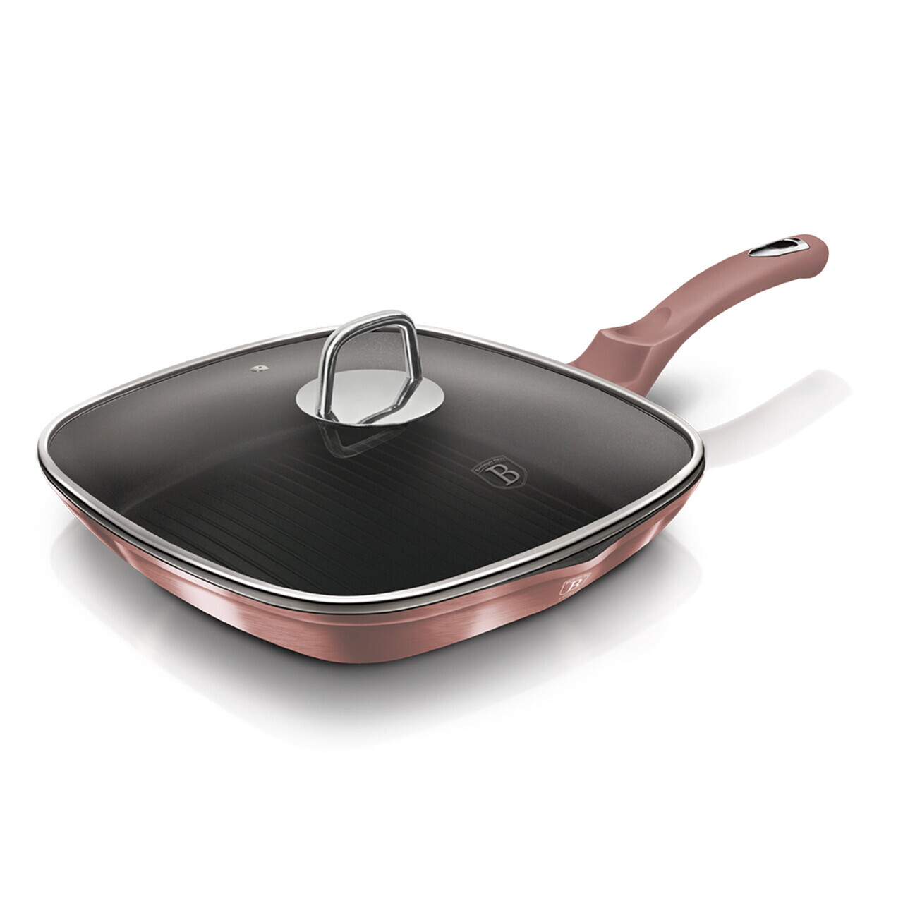 Tigaie grill cu capac Berlinger Haus, I-Rose, 28 cm, 2.1 L, aluminiu forjat, roz - imagine 10