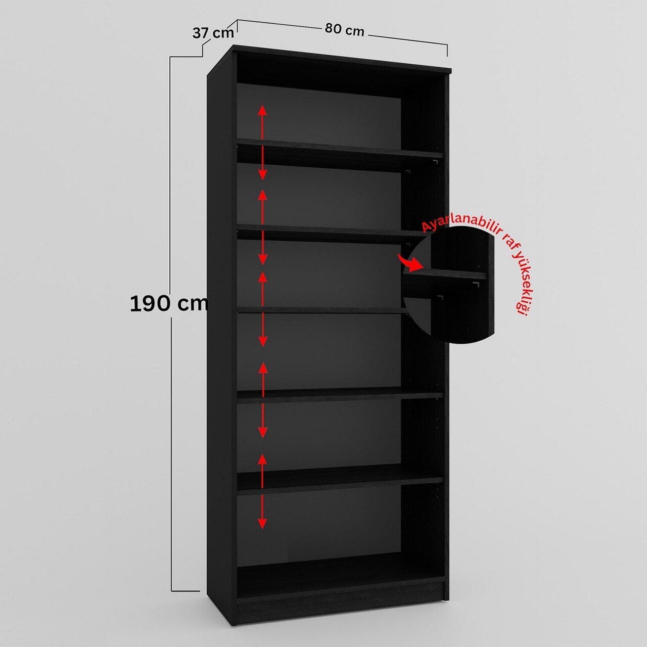 Dulap multifunctional, Hanah Home, Lucas Glass 1600-92, 80x190x37 cm, Negru - imagine 7