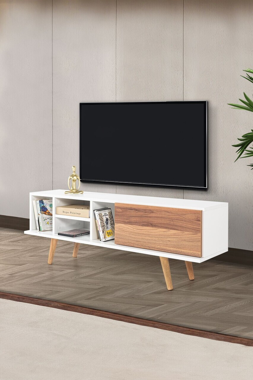Comoda TV, Hanah Home, Ela 3330, 130x47x35 cm, PAL, Alb/Maro — imaginea 4