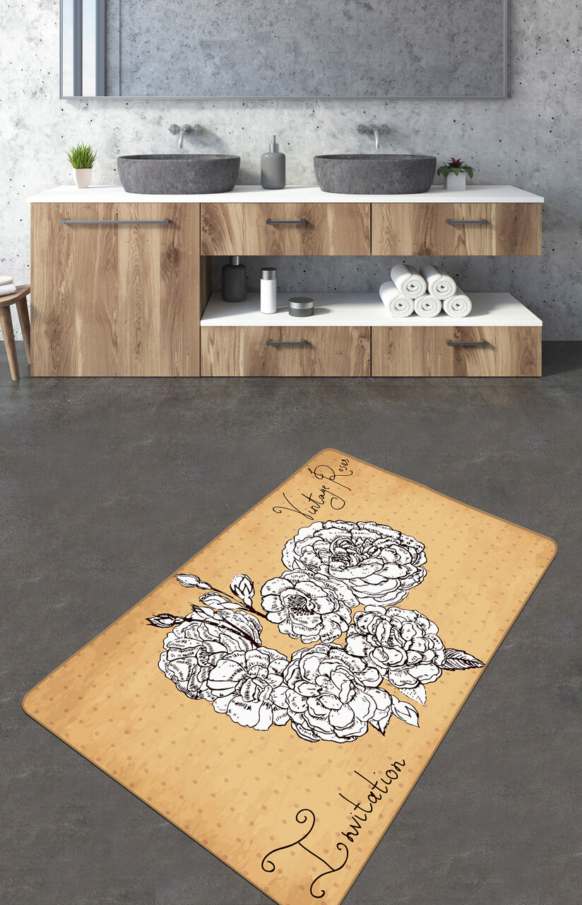 Covoras de baie L'essentiel Maison Vintage Roses (80 x 100) 80x100 cm Galben / Negru / Alb