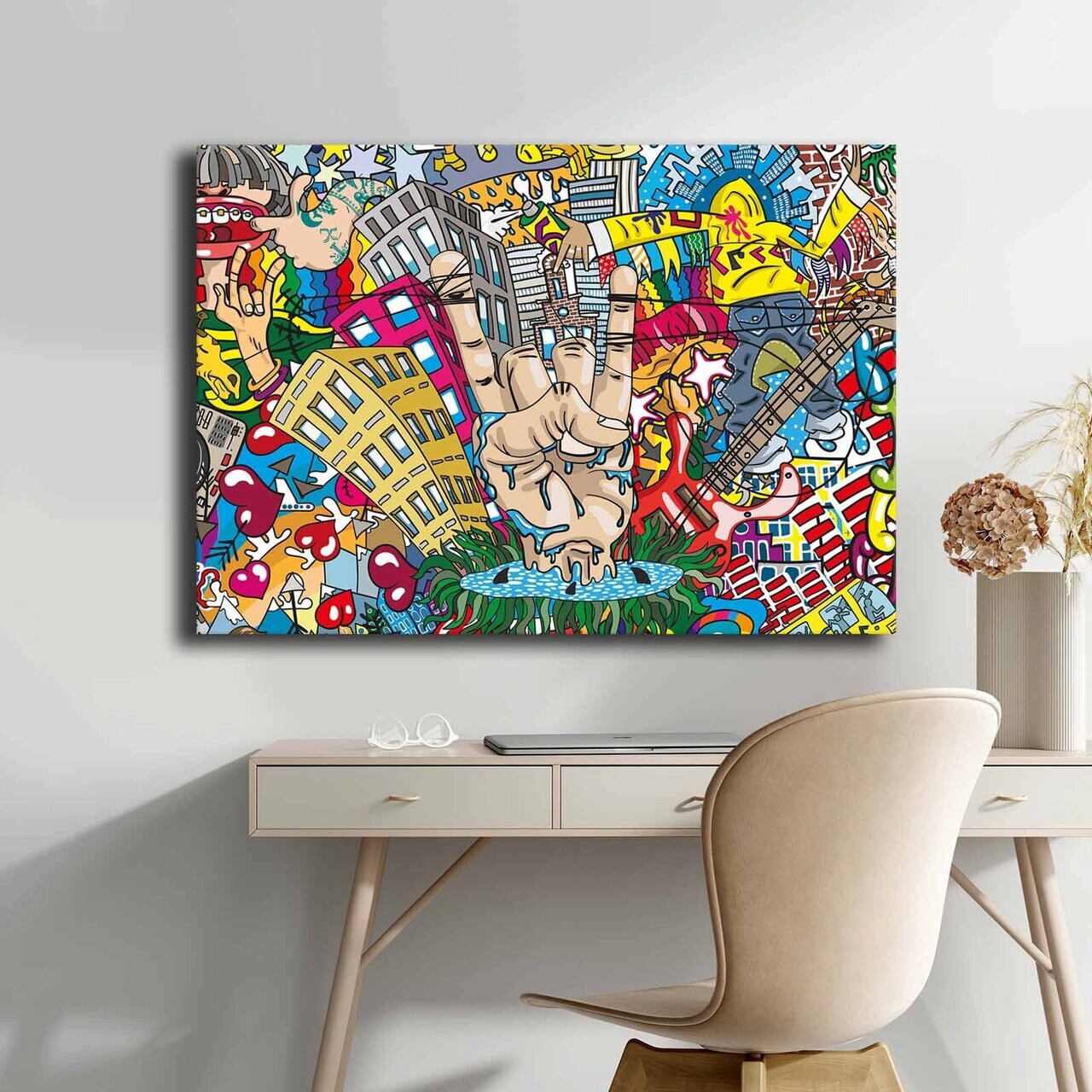 Tablou decorativ, 70100POP-012, Canvas, Lemn, Multicolor