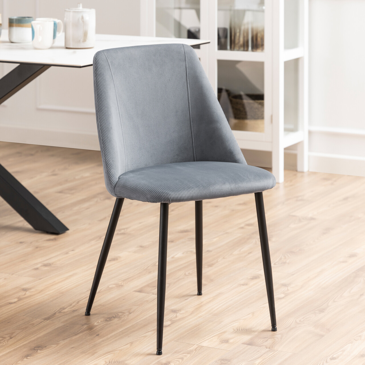 Scaun Ines, Actona, 49.2x57.5x84 cm, tesatura corduroy/otel, gri - view 4