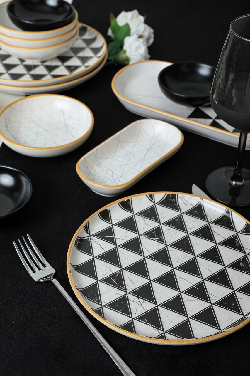 Set de mic dejun, Keramika, 275KRM1958, Ceramica , Nu absoarbe apa, Alb/Negru - 1 | YEO
