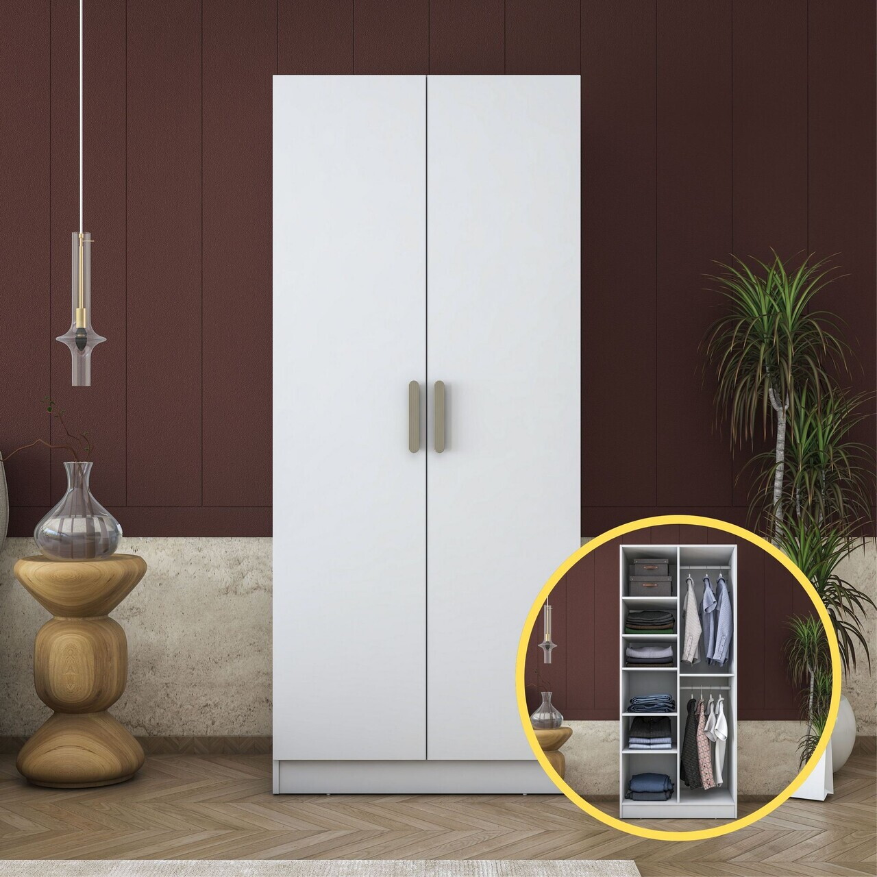 Dulap pentru haine, Hanah Home, BA171, 90x210x57.5 cm, PAL melaminat, Alb - view 4