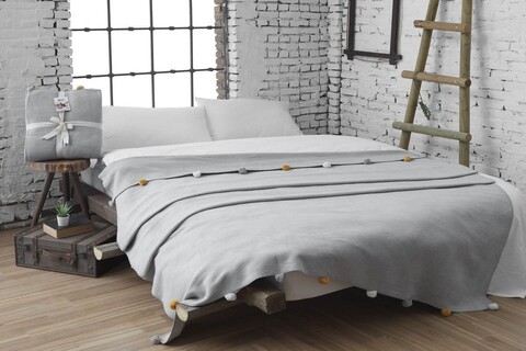 Patura Single, Pom Pom - Grey, Dolce Bonita Home, 60% bumbac/30% acril/10% poliester