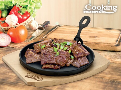 Platou rotund pentru servire, Cooking by Heinner, Ø22 cm, fonta/lemn