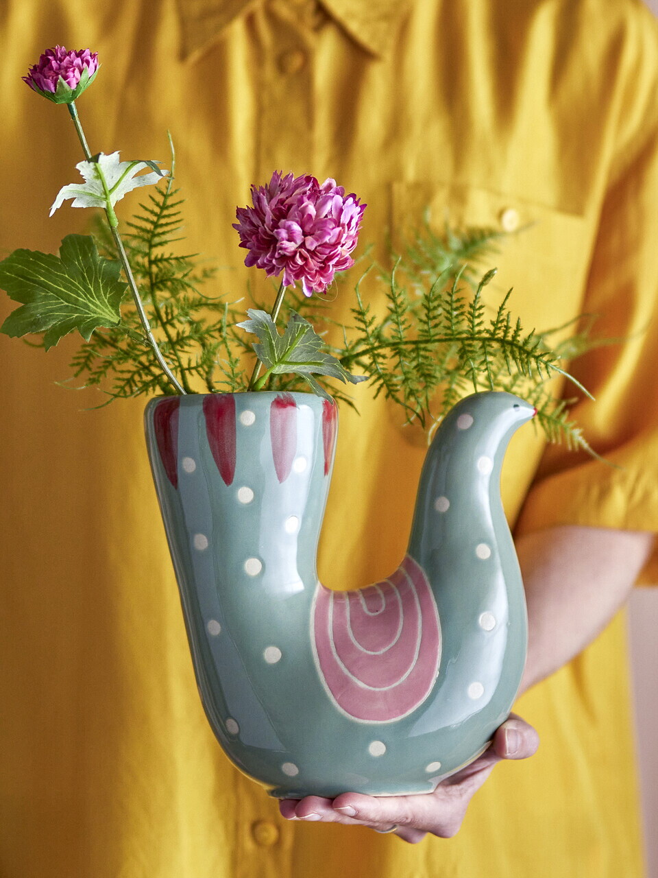 Vaza decorativa, Bloomingville, Trudy, 19x7.5x19 cm, ceramica, albastru - imagine 4