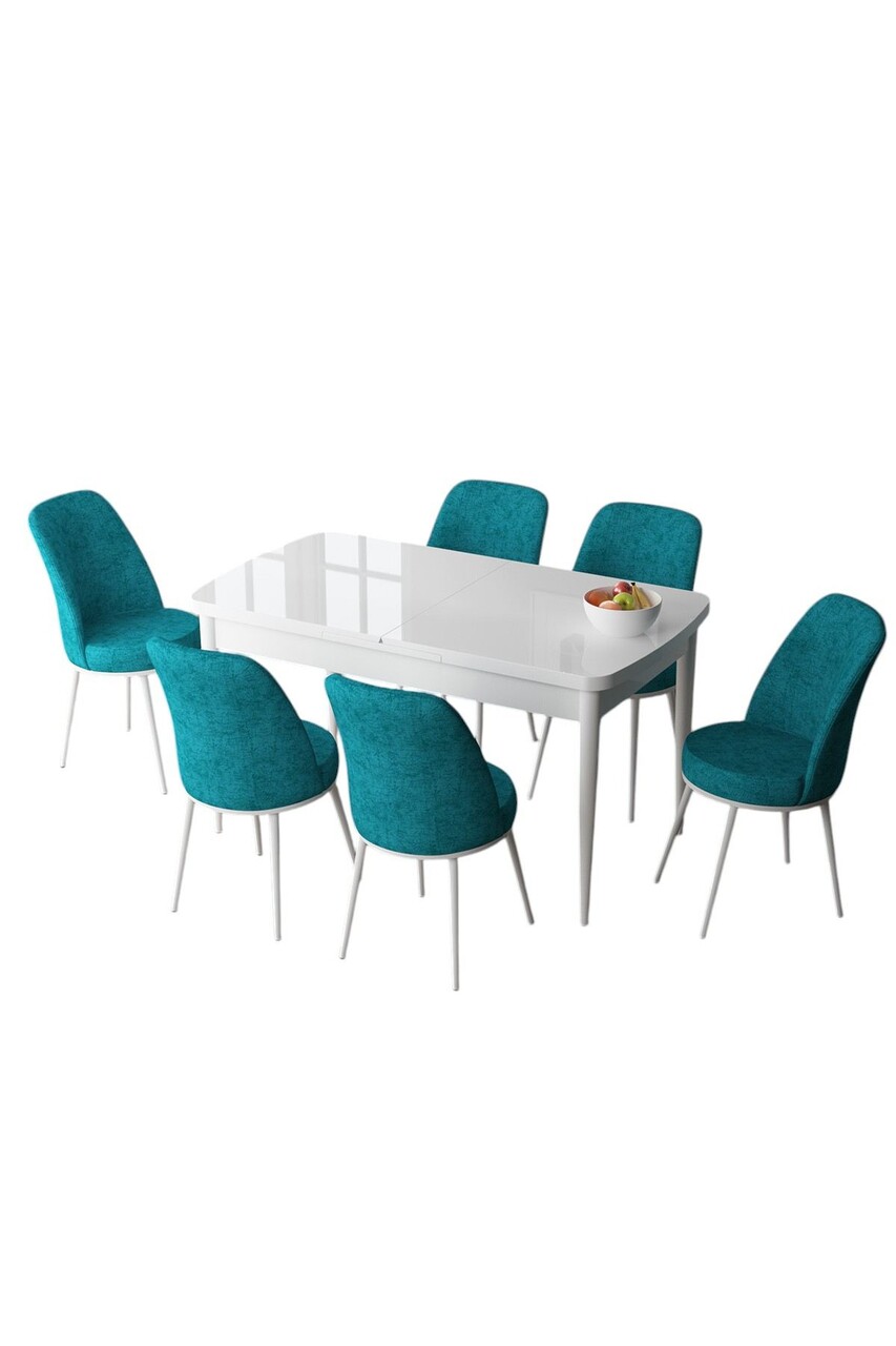 Set masa extensibila si scaune, Hanah Home, Zen, Alb / Turcoaz - view 2
