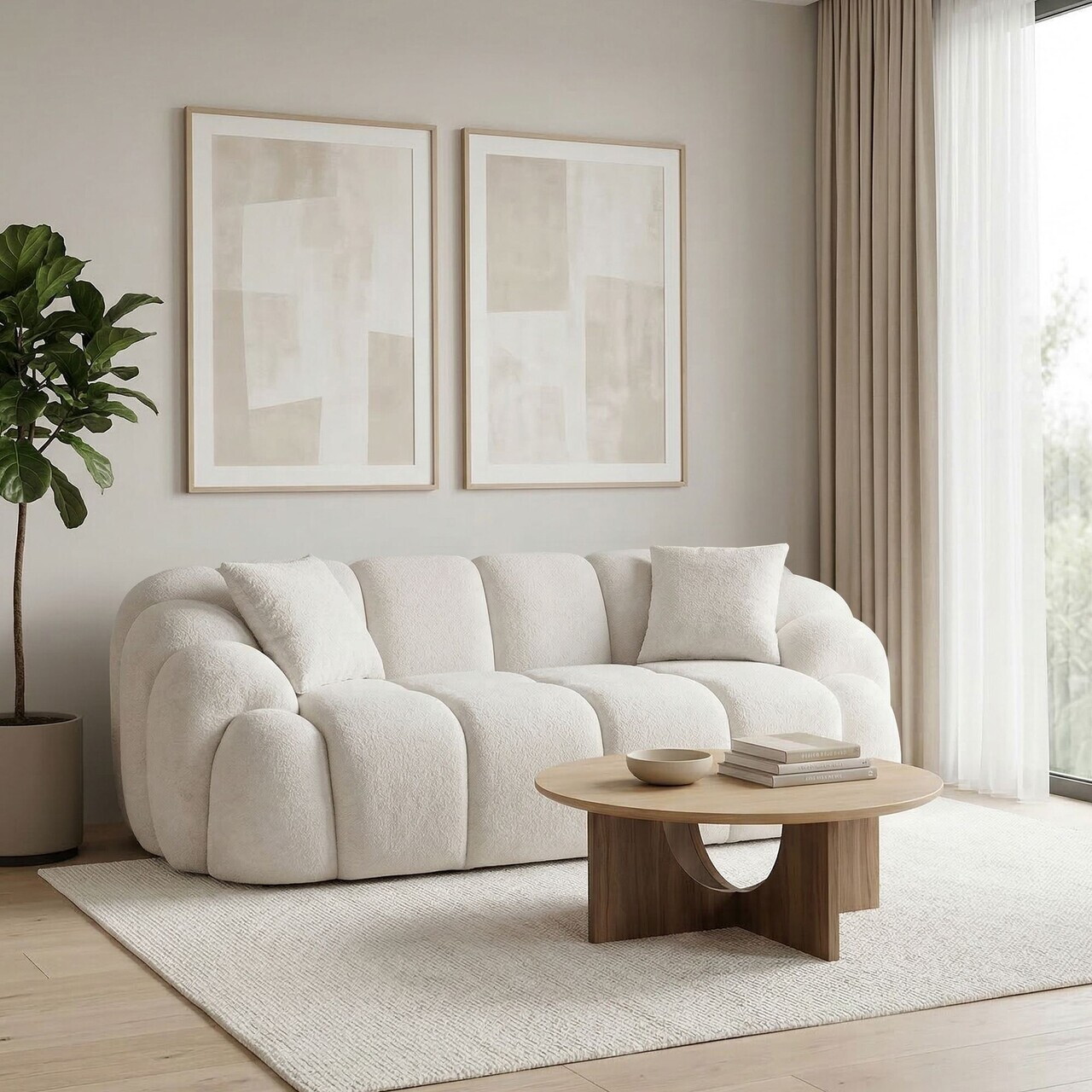 Canapea 2 locuri, Atelier del Sofa, 752EST2501, Lemn de carpen/PAL melaminat, Alb