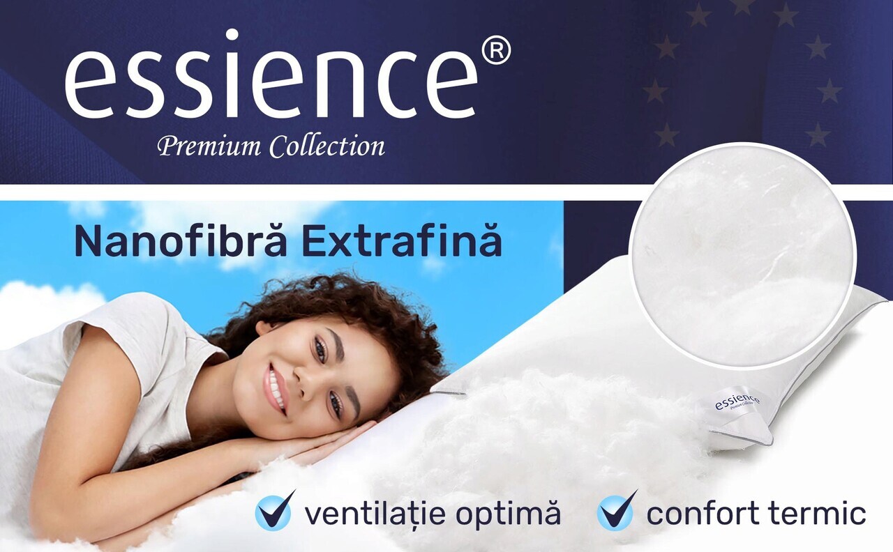 Set 2 perne 50x70 cm, Essience Premium Collection, insert memory si umplutura nanofibra extrafina, husa 100% Bumbac - imagine 14