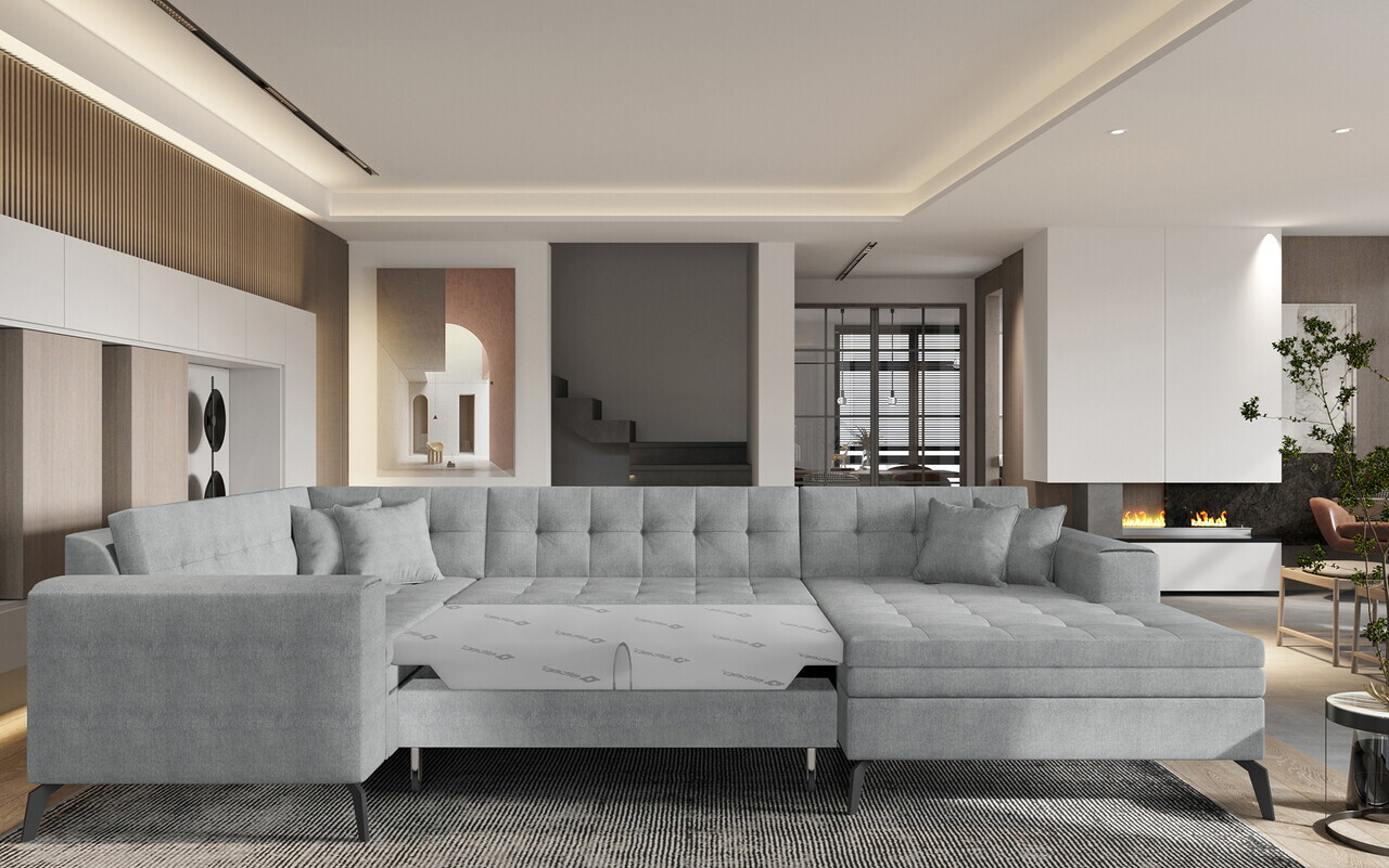 Coltar extensibil dreapta 5 locuri ELTAP, MON-RT-04GO, Montez, 340x180x93 cm, lemn/poliester, gri deschis - view 3