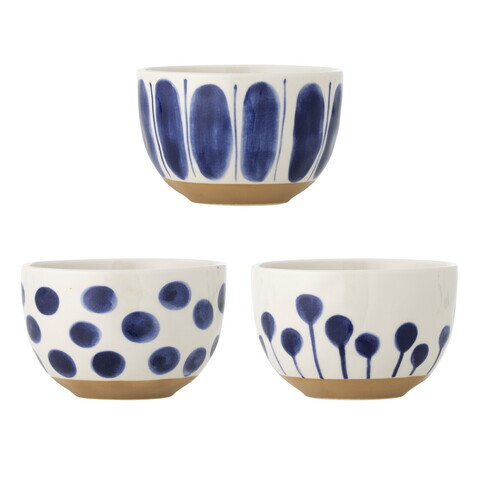 Set 3 boluri, Bloomingville, Linora, 12.5x8 cm, 580 ml, ceramica, albastru