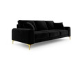 Canapea, Madara, Mazzini Sofas, 3 locuri, gold legs, 222x102x90 cm, catifea, negru