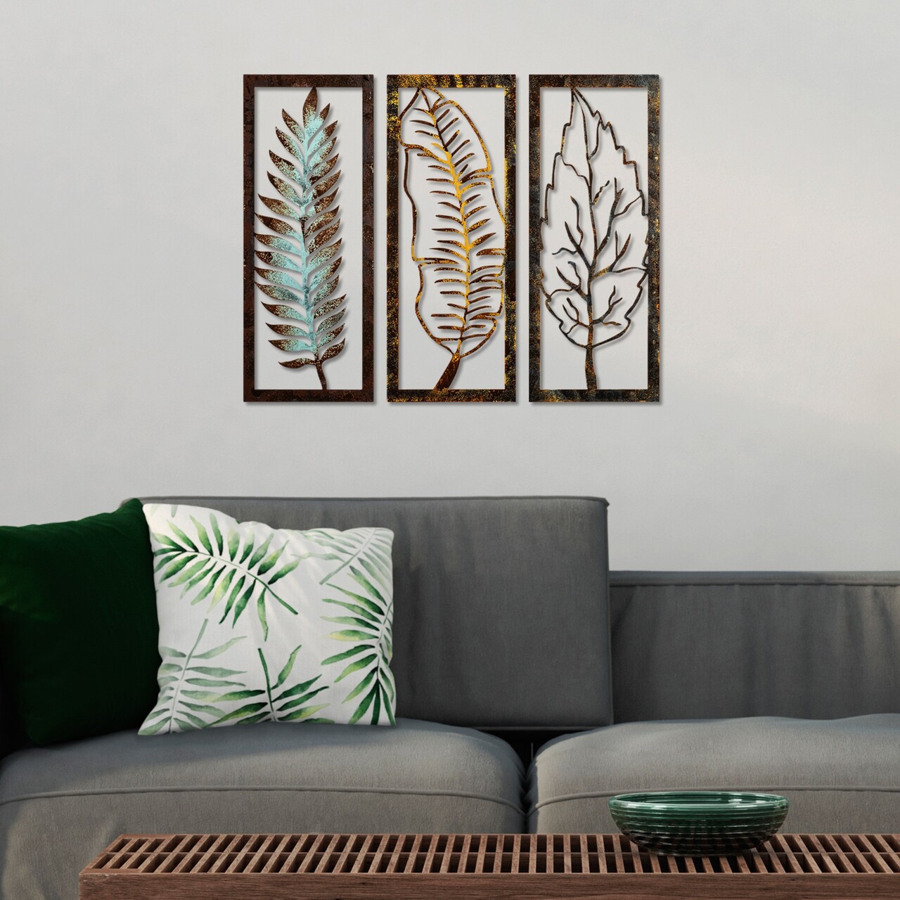 Decoratiune de perete, Leaf 35, Lățime: 55 cm Înălțime: 22 cm Adâncime: 1,5 cm (3 bucăți), Multicolor - view 2