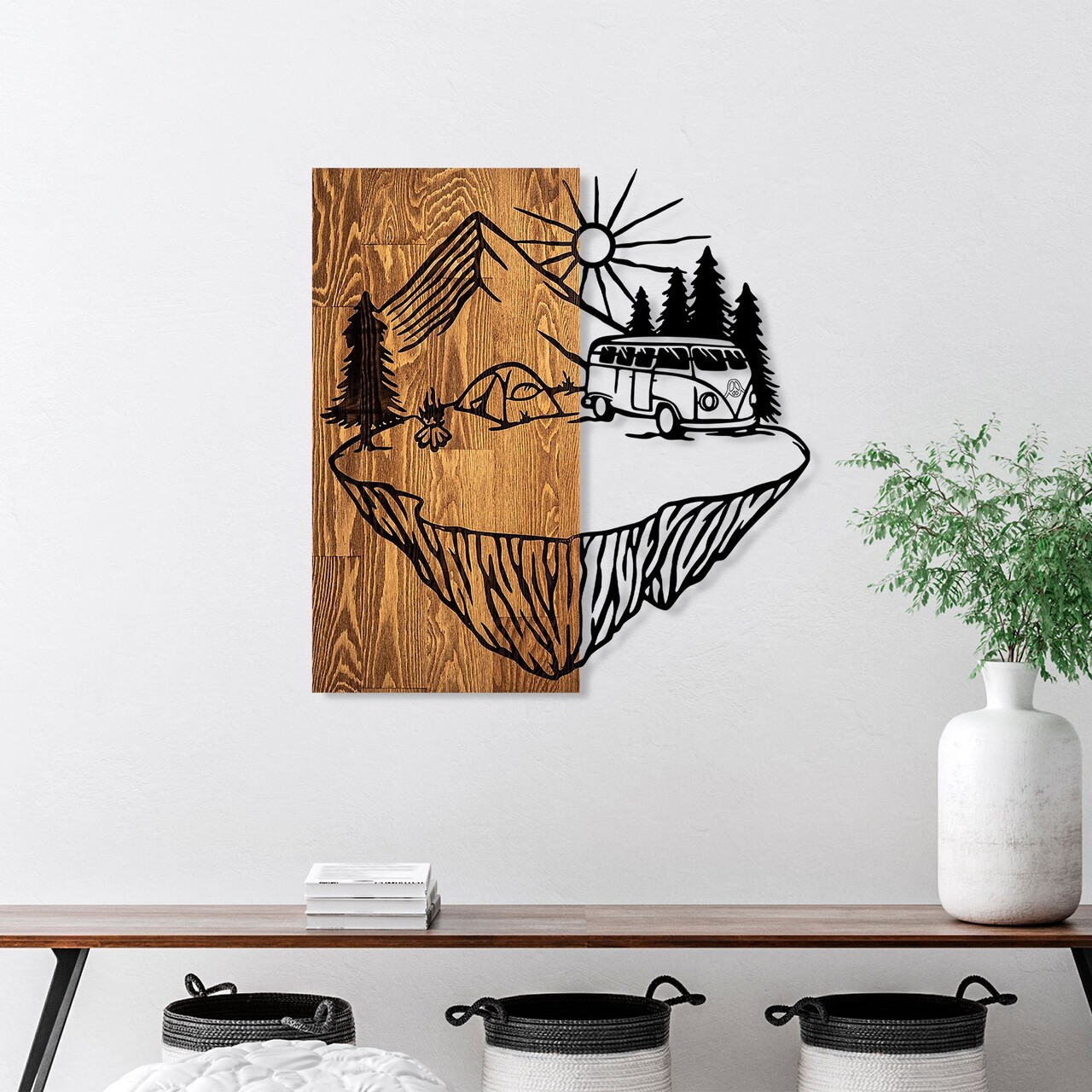 Decoratiune de perete, Camp Life, Dimensiuni: 54 x 57 cm, Nuc / Negru - view 2