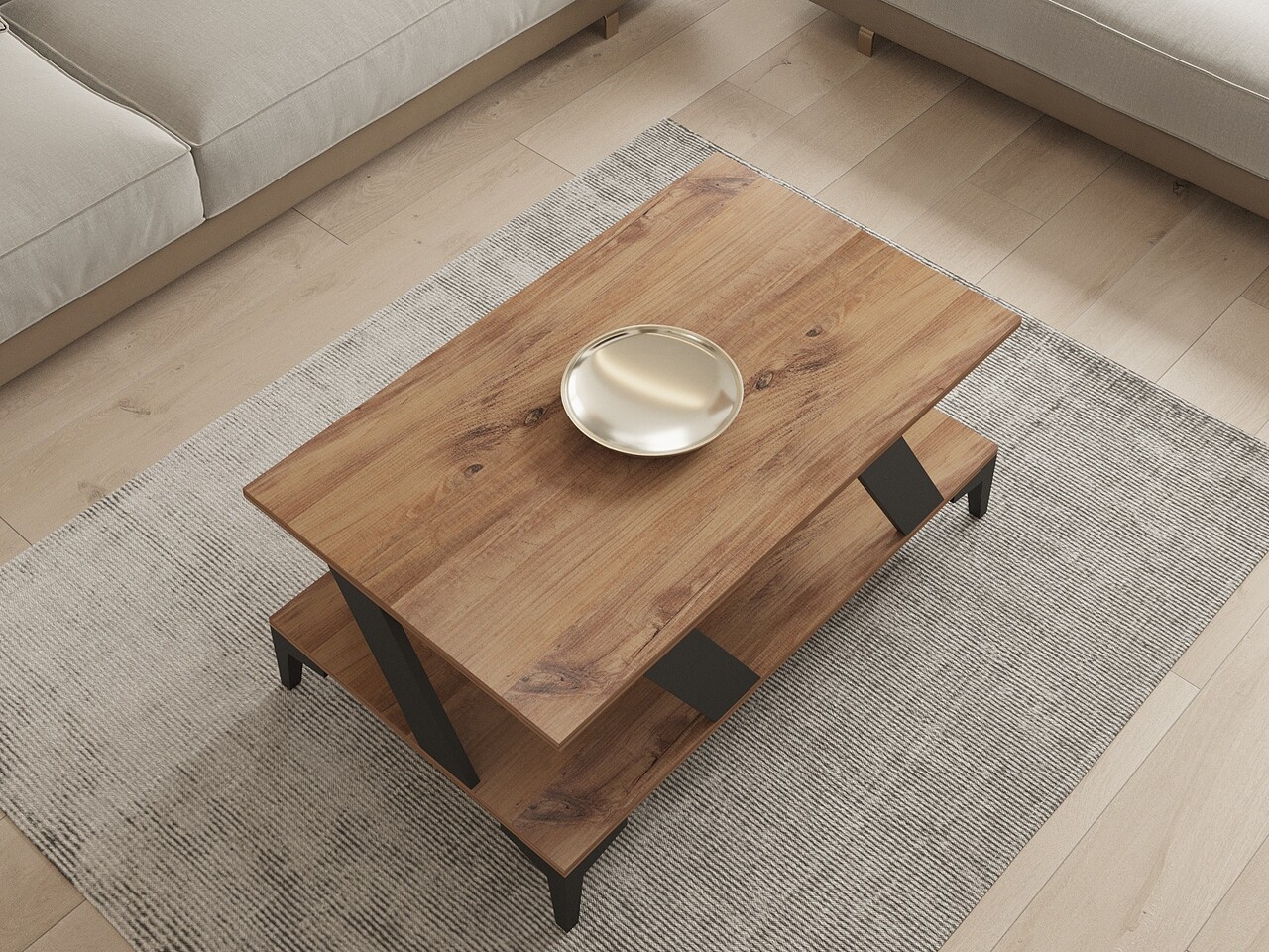 Masuta de cafea, Puqa Design, Tabla, 100x40x60 cm, PAL, Antracit / Pin Atlantic - 2 | YEO