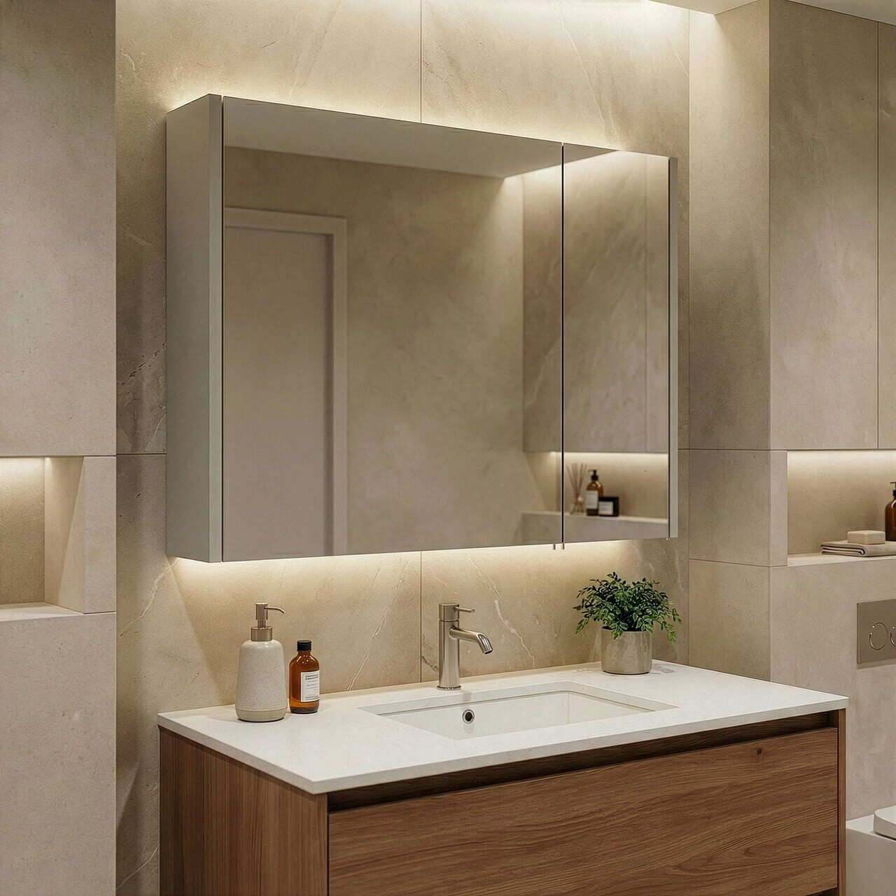 Dulap de baie cu oglindă, Hanah Home, Desna 80, Nisip