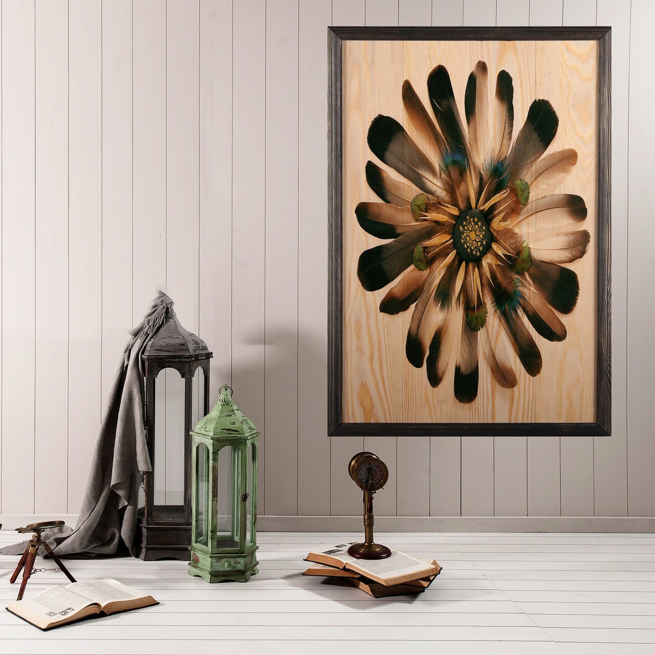 Tablou decorativ, Flower XL, Lemn, Lemn, Multicolor