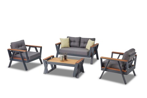 Set mobilier de gradina, Clara, Atlas 2-1-1-S, Antracit / Lemn / Gri închis Clara