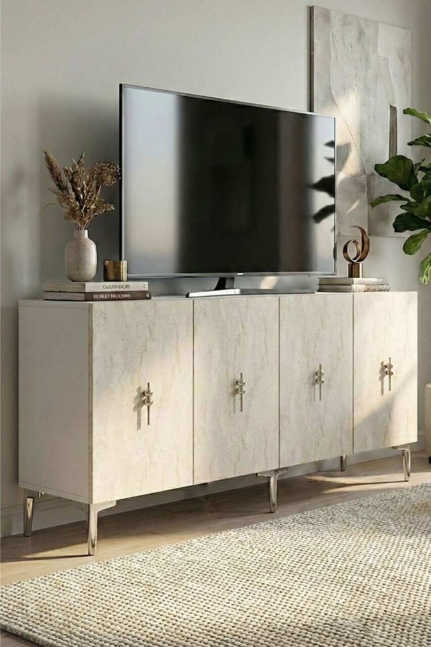 Consola, Hanah Home, Salkım 150, 125x75x32 cm, White / Travertine / Silver — imaginea 3