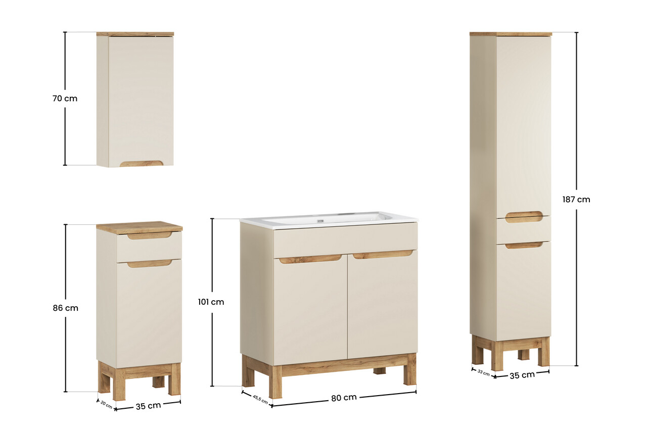 Set mobilier baie Bali Cashmere Sky 80 cm, dulapuri si masca cu lavoar, Comad, MDF/PAL, casmir - view 2