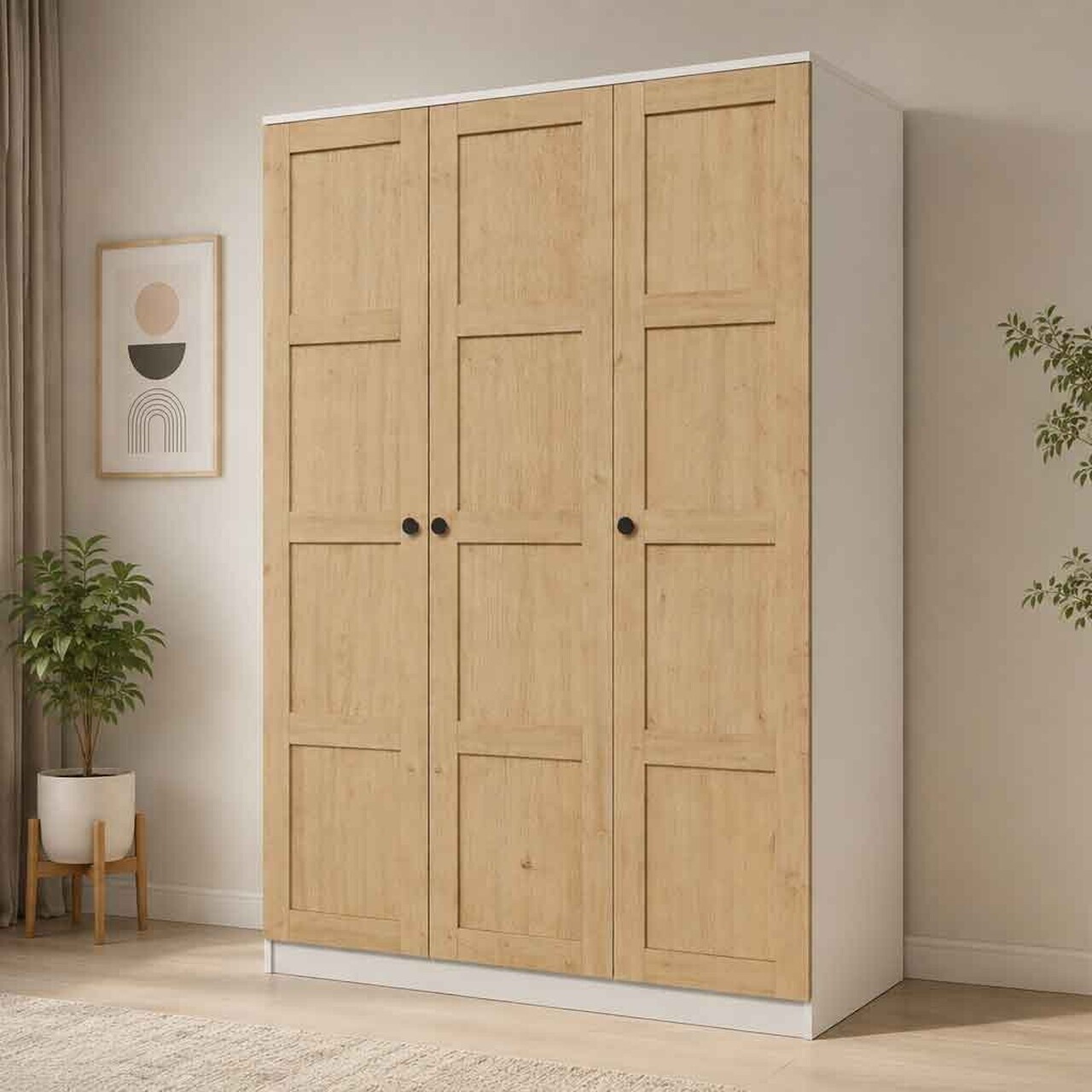 Dulap pentru haine, Hanah Home, Loren 1600-230, 135.8x188.6x53.8 cm, Nuc/Alb
