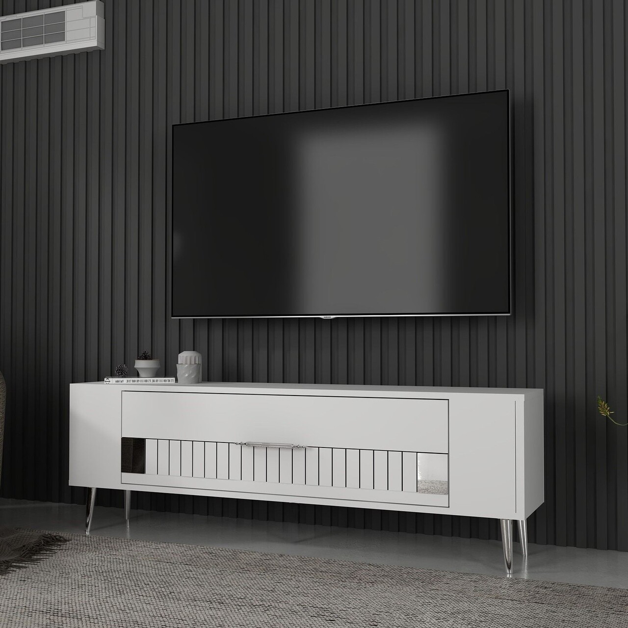 Comoda TV, Olivia, Retrolp4, Alb / Argintiu - 1 | YEO