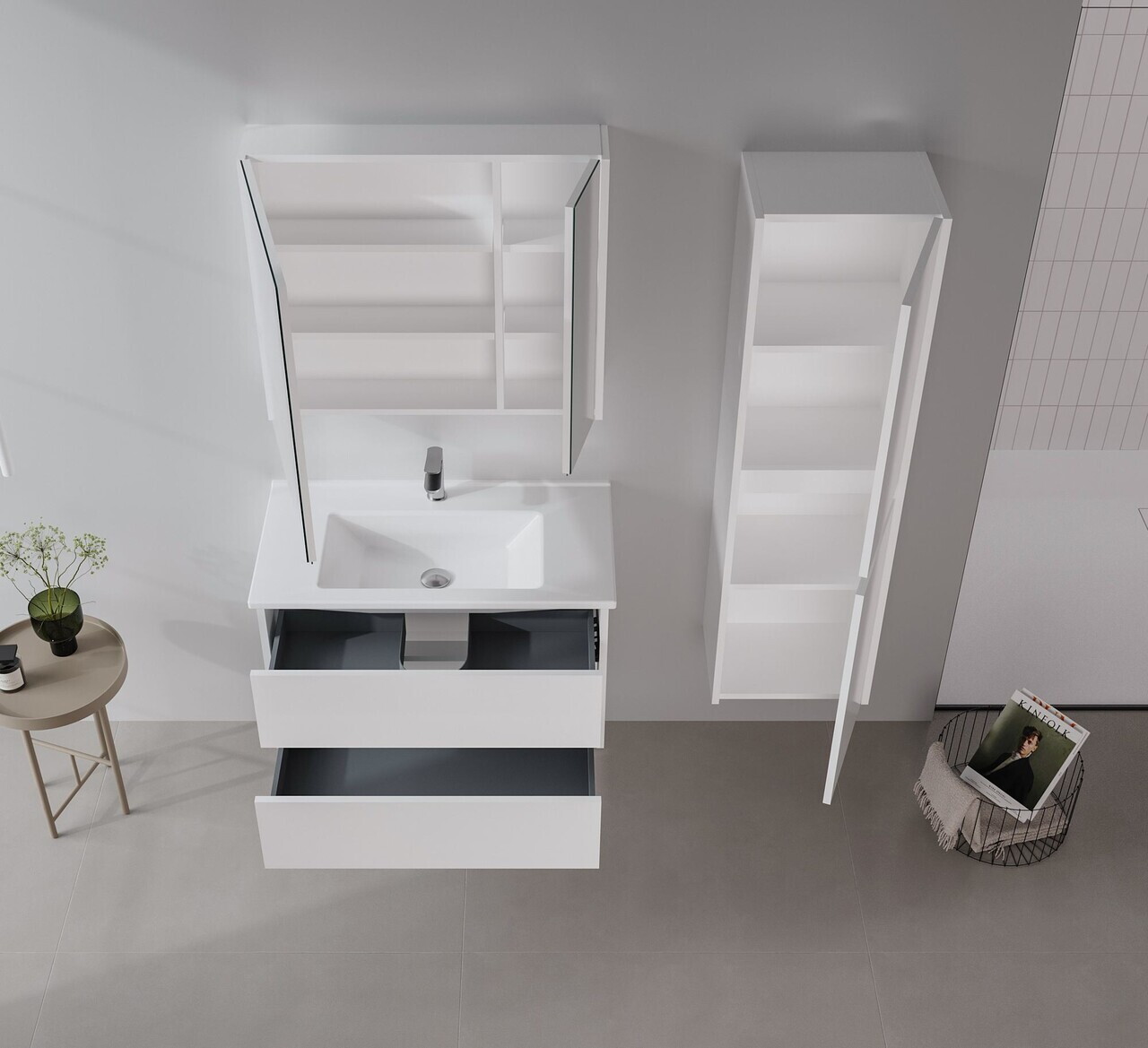 Set Dulap de Baie cu Chiuvetă și Oglindă (2 Piese), Hanah Home, Arno 100, Alb — imaginea 3