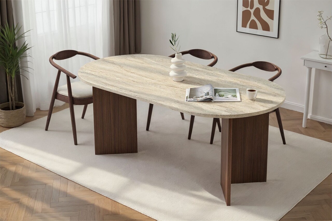 Masa, Nordure, Sablin, 180x75x90 cm, Travertin / Nuc