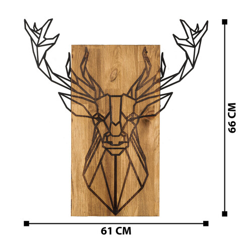 Decoratiune de perete, Deer, Metal, Cadru: 100% LEMN (grosime: 3 cm), Nuc negru