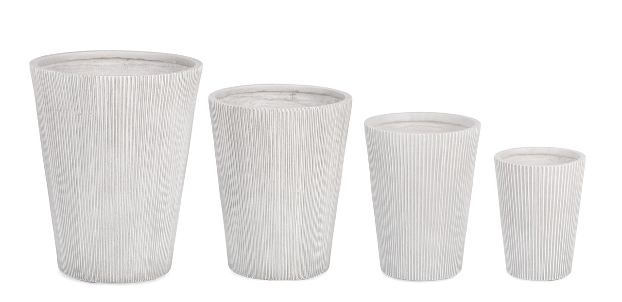 Set Ghivece Pentru Exterior 4 Piese Ribbed, Bizzotto, Ø44 X 55 Cm, Fibra De Sticla Si Argila, Alb