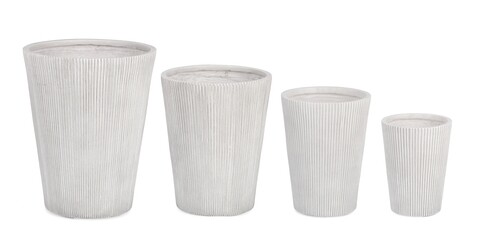 Set ghivece pentru exterior 4 piese ribbed, bizzotto, Ø44 x 55 cm, fibra de sticla si argila, alb