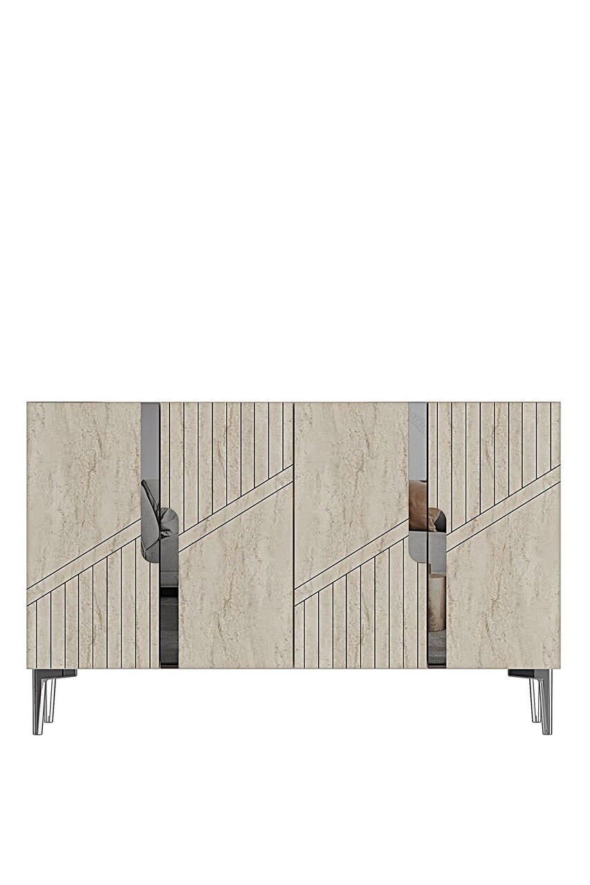 Consola, Hanah Home, Evva 120, 120x75x32 cm, White / Travertine / Silver — imaginea 4