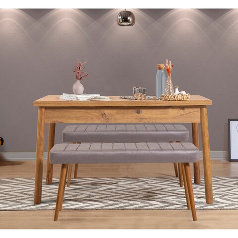 Set masă și bancă (3 piese), Vella, Costa 0701, Pin Atlantic / Gri