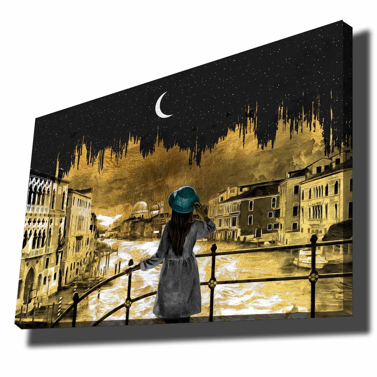 Tablou decorativ, 70100NISC-042, Lemn, Auriu / Albastru / Alb / Negru — imaginea 3