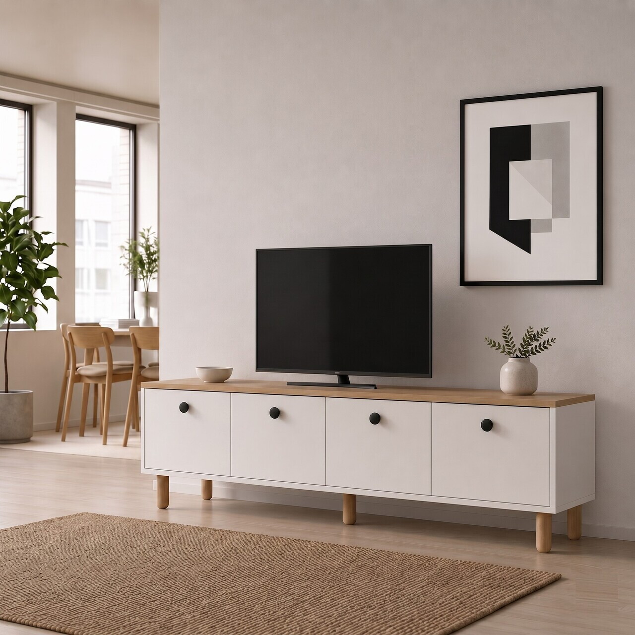 Comoda TV, Hanah Home, Pura, 180x50x40 cm, Stejar Safir / Alb