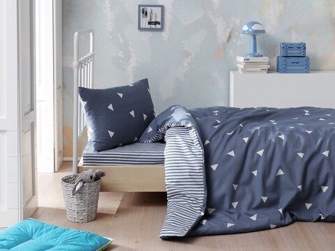 Lenjerie de pat pentru o persoana, Eponj Home, Ucgen 143EPJ14256, 2 piese, amestec bumbac, bleu/alb