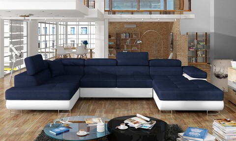 Coltar extensibil stanga 6 locuri ELTAP, Rod-50, Rodrigo, 345x202x90 cm, lemn/poliester, albastru inchis/alb