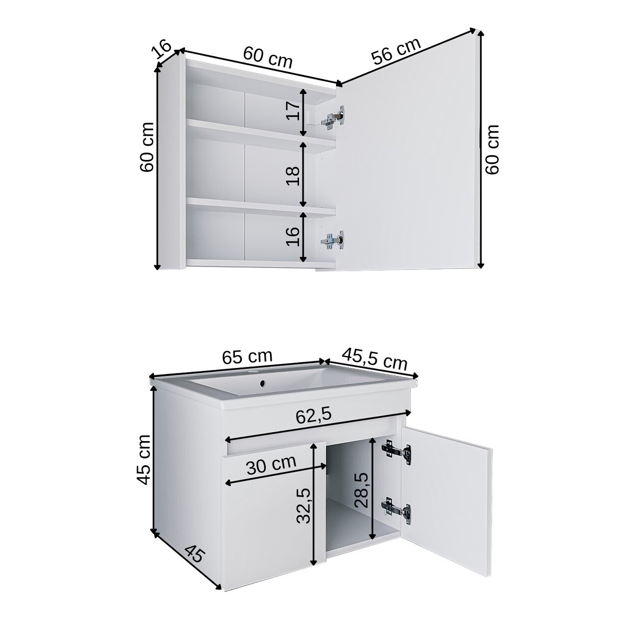 Set Dulap de Baie cu Chiuvetă și Oglindă (2 Piese), Hanah Home, 1324, MDF-LAM, Alb mat — imaginea 7