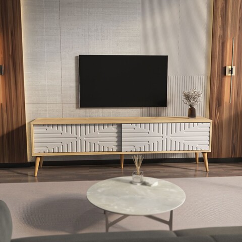 Comoda TV, Zena Home, Riso, Stejar Safir / Alb