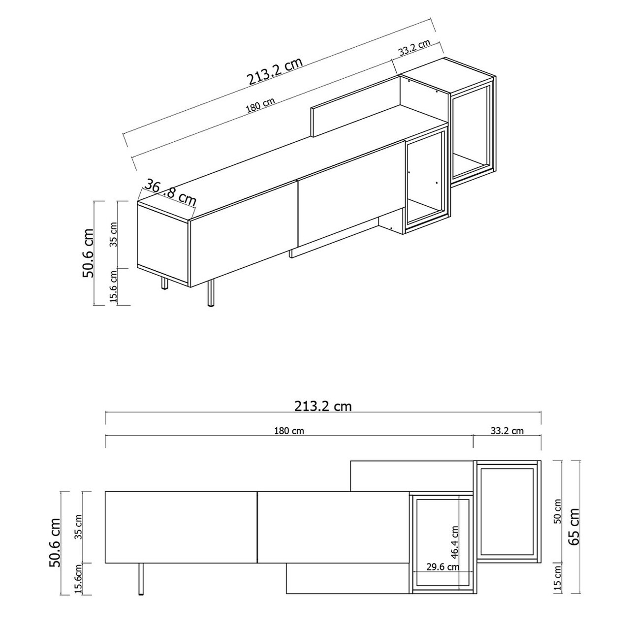 Comoda TV, Hanah Home, Tenon, 213.2x65x36.8 cm, Antracit / Aur — imaginea 8
