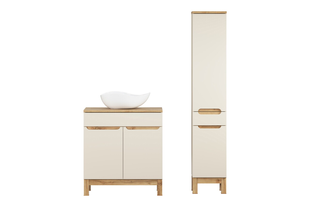 Set mobilier baie Bali Cashmere Wotan 80 cm HC LC, dulap inalt si masca cu lavoar, Comad, MDF/PAL, casmir - view 3