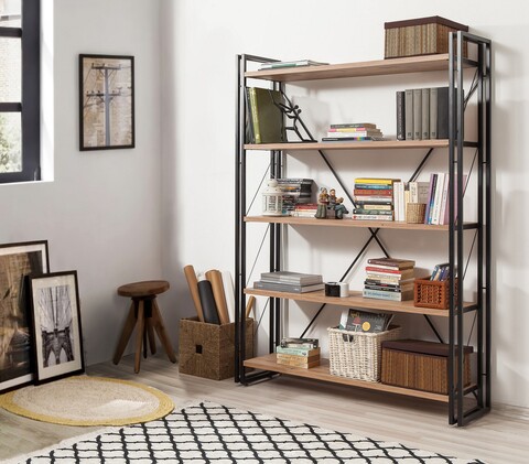 Biblioteca cosmo fix, sapphire, 130x35x180 cm, natural/negru