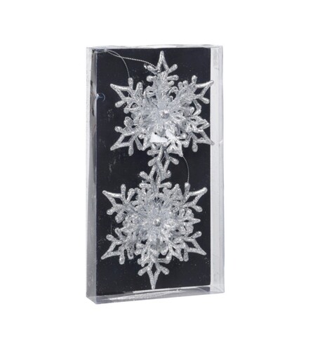 Set 2 decoratiuni brad Snowflake, 11.5x2.5x11.5 cm, polipropilena, argintiu