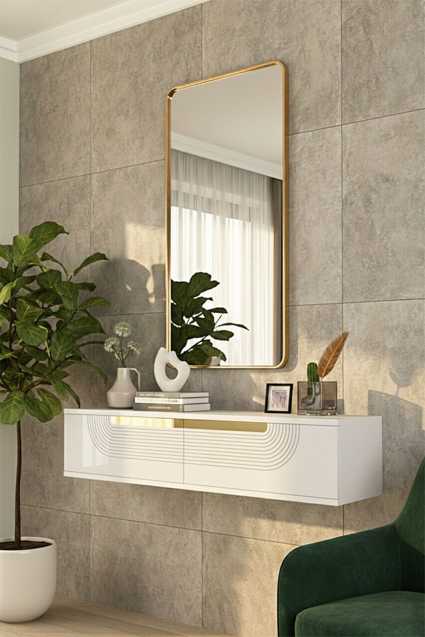Dulap, Hanah Home, Meyra 120, 120x25.5x29.6 cm, Alb/Auriu — imaginea 2